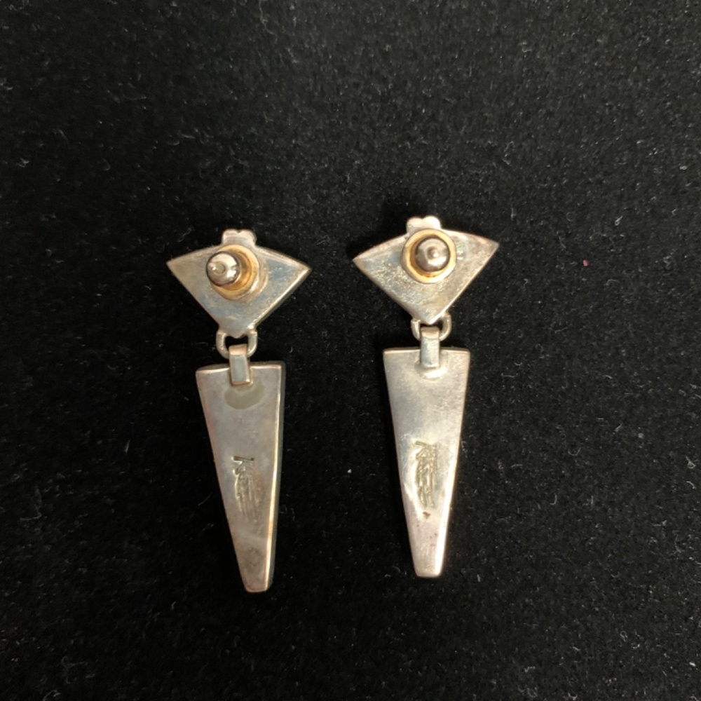Vintage Southwestern Turquoise Inlay and Sterling Silver Earrings. - Picture 3 of 6